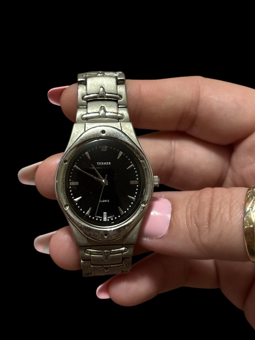 Bijoux Terner Silver Tone Watch with Black Dial
